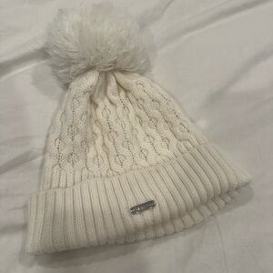 Calvin Klein Cream Knit Beanie with Pom